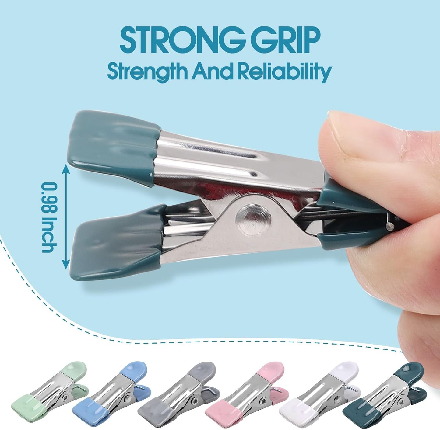 Clothes Pins Heavy Duty 30 Pack, 2.17 Inch Metal Chip Clips, Clothespins for Photo Drying Clothesline Laundry Sock, Bag Clips for Food Kitchen Stainless Steel with Rubber, 6 Colors