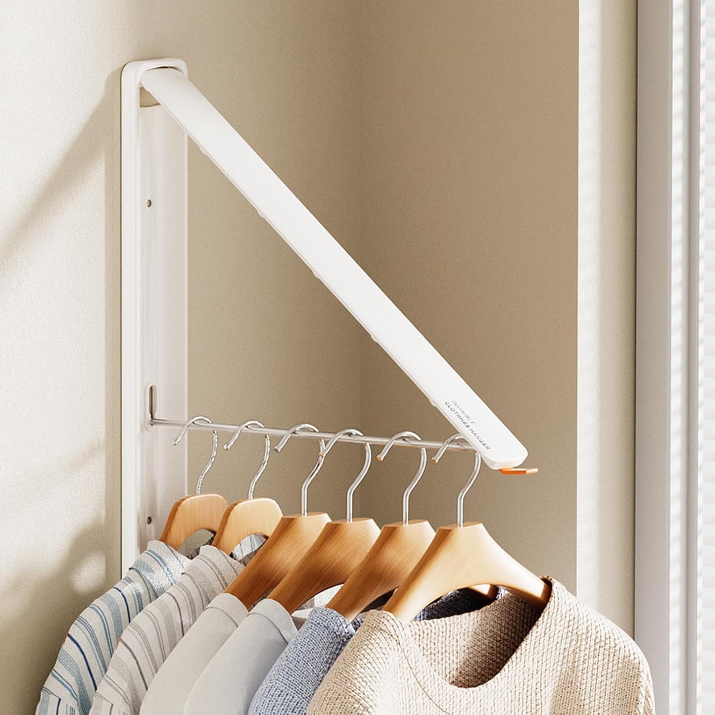 Clothes Drying Rack, Laundry Room Wall Mounted Retractable Clothes Hanger Drying Rack, Laundry Clothing Drying Rack Folding Indoor or Outdoor, Easy Installation Aluminium Dryer, 1pcs(White)