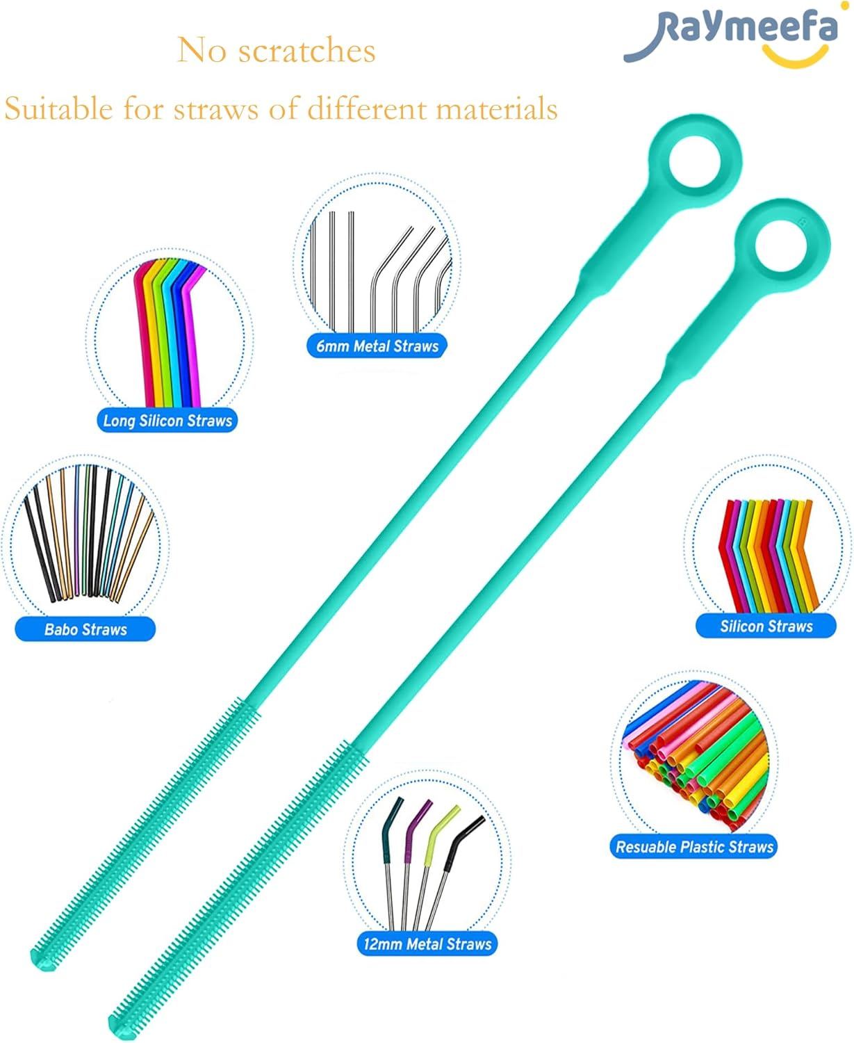 Extra Long Straw Cleaner Brush,Reusable and Soft Silicone Straw Cleaning Brush to Clean Crevice(Green)