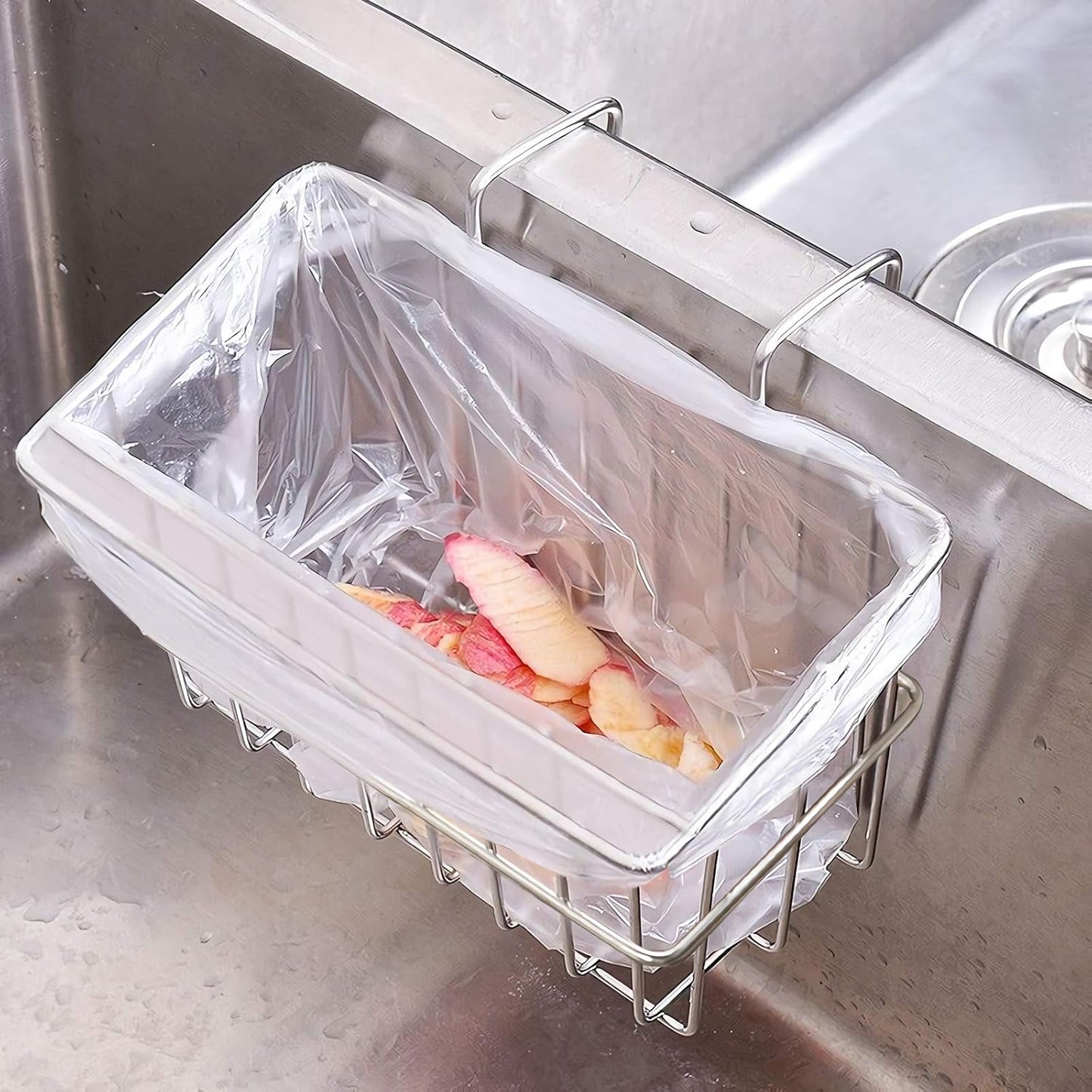 Kitchen Sponge Holder, Dish Brush Holder, Slim Sink Organization/Draining Basket/Liquid Drainer/Water Trough Rack, Kitchen Essential Tools, 304-Stainless Steel (Silver)