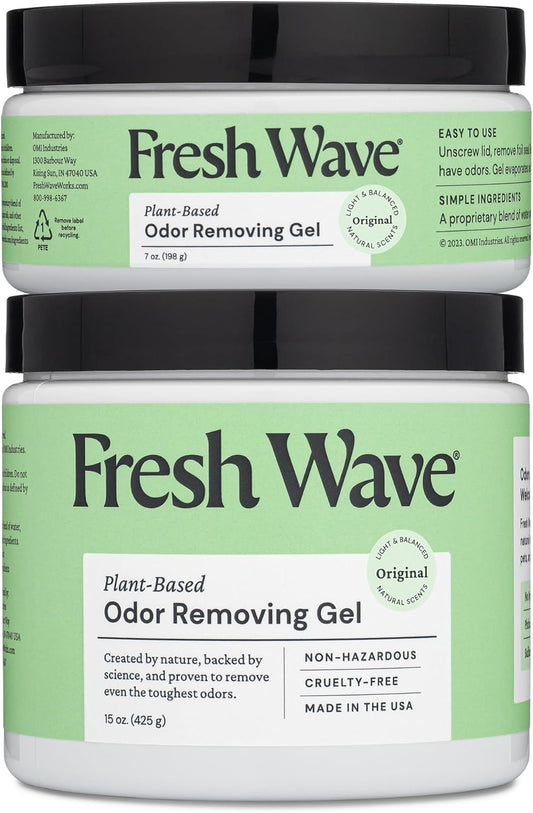 Fresh Wave Odor Removing Gel, 15 oz. & 7 oz. - Odor Absorbers for Home, Safer Odor Relief, Natural Plant-Based Odor Eliminator, Every 15 oz. lasts 30-60 Days, For Cooking, Trash & Pets