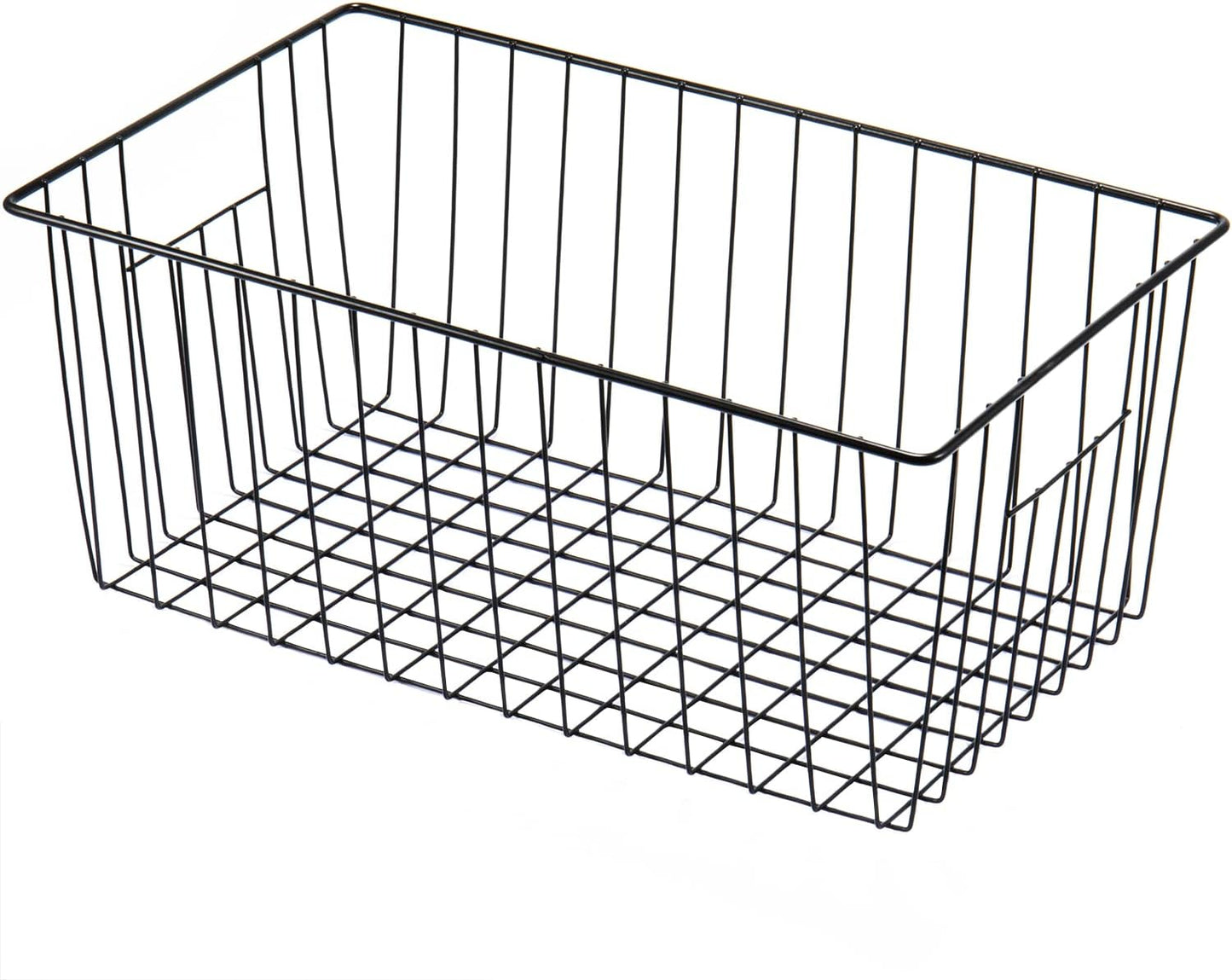16inch Freezer Storage Organizer Baskets, Refrigerator Metal Wire Basket Bins with Handles for Kitchen, Pantry, Cabinet, Closets(Black, 3Pack)