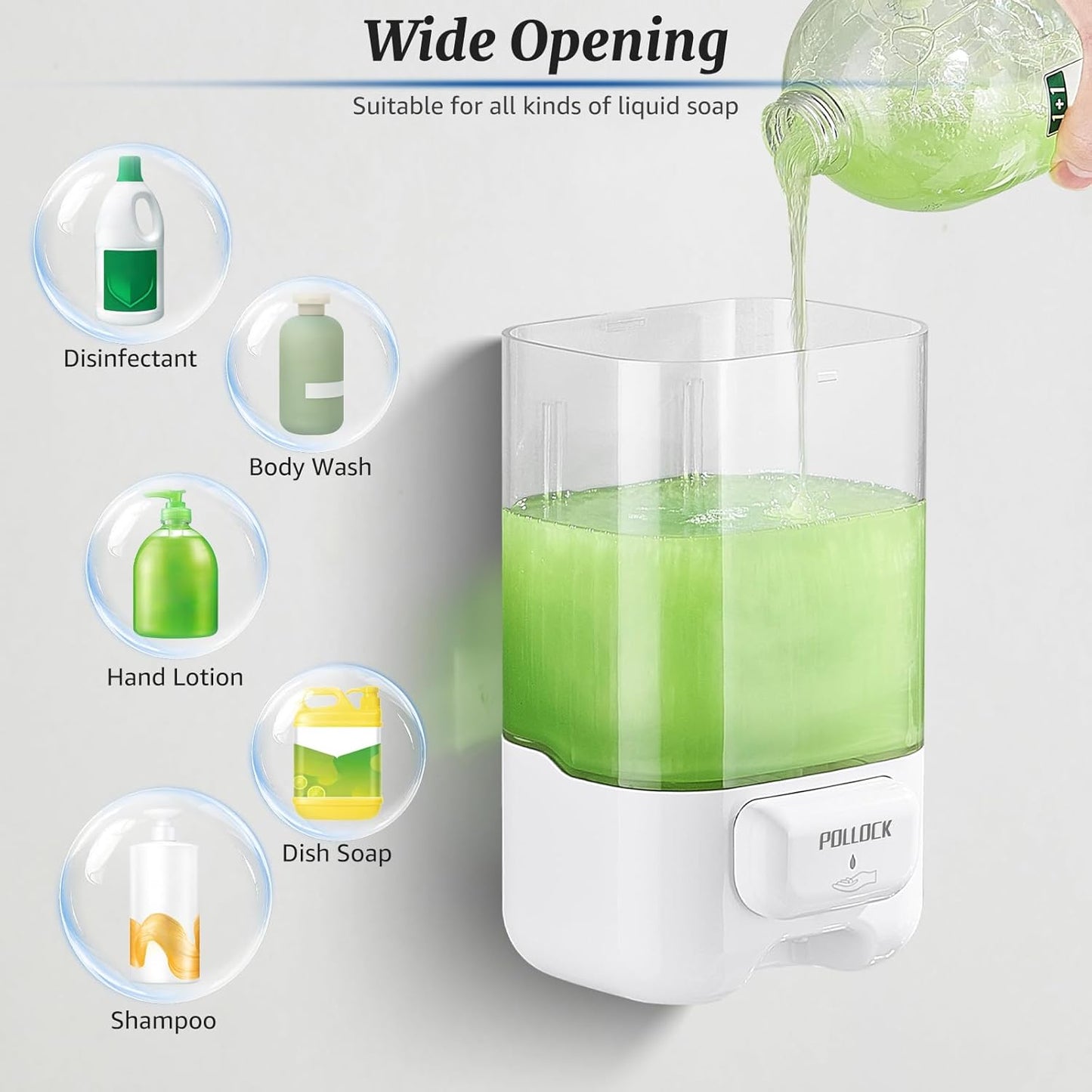 Liquid Soap Dispenser Wall Mounted,Hand Sanitizer Dispenser,Lotion Detergent Container,Dish Wash Dispenser for Kitchen,Commercial Soap Dispenser for Liquid Containers Shampoo Gel Chamber,33.8OZ/1000ML