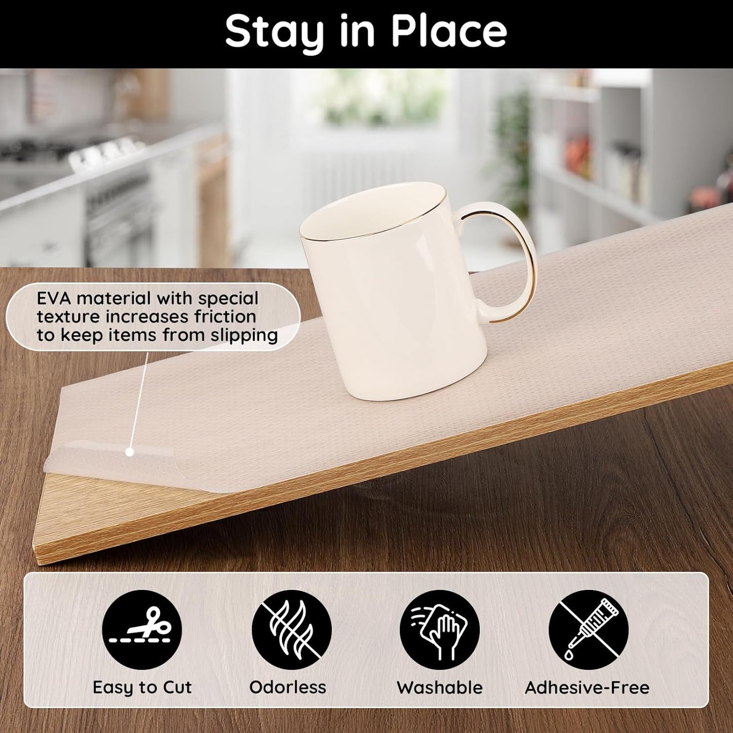 Drawer Liners for Kitchen Cabinets, 23.6"W x 197"L x 0.03"T, Cupboard Liner, Non-Adhesive & Non Slip for Home and Kitchen Shelf, Drawer, Cabinet, Refrigerator, Dresser, Cupboard, RV (Polka Dot)