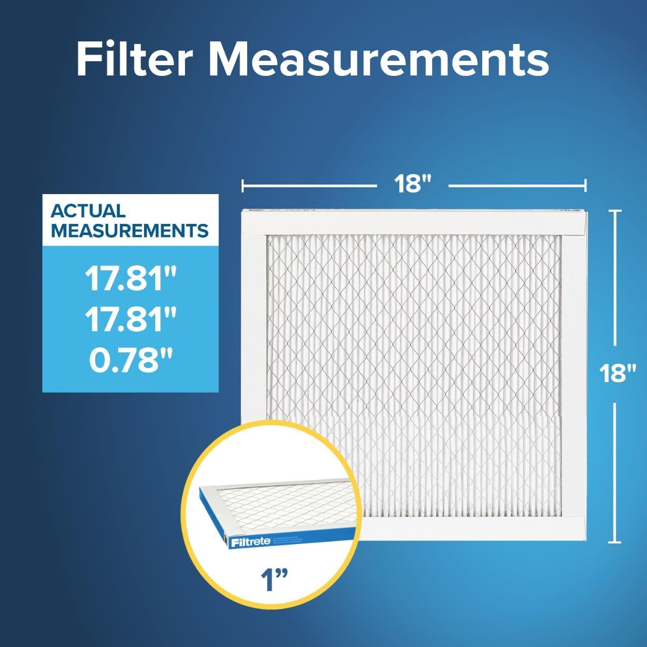 Filtrete 18x18x1 AC Furnace Air Filter, MERV 13, MPR 1900, Premium Allergen, Bacteria & Virus Filter, 3-Month Pleated 1-Inch Electrostatic Air Cleaning Filter, 6-Pack (Actual Size 17.81x17.81x0.78 in)