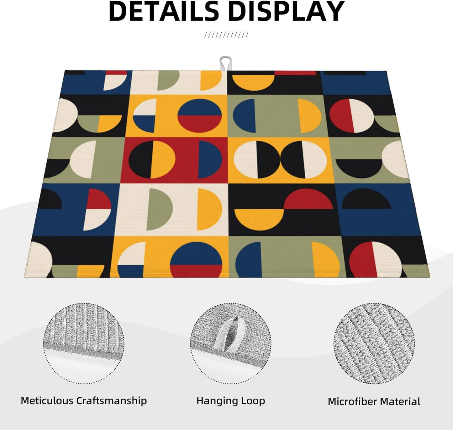 Retro Mid Century Modern Kitchen Drying Mat Microfiber Dish Drainer Mat for Kitchen Counter Absorbent Reusable Washable 18x24 Inch