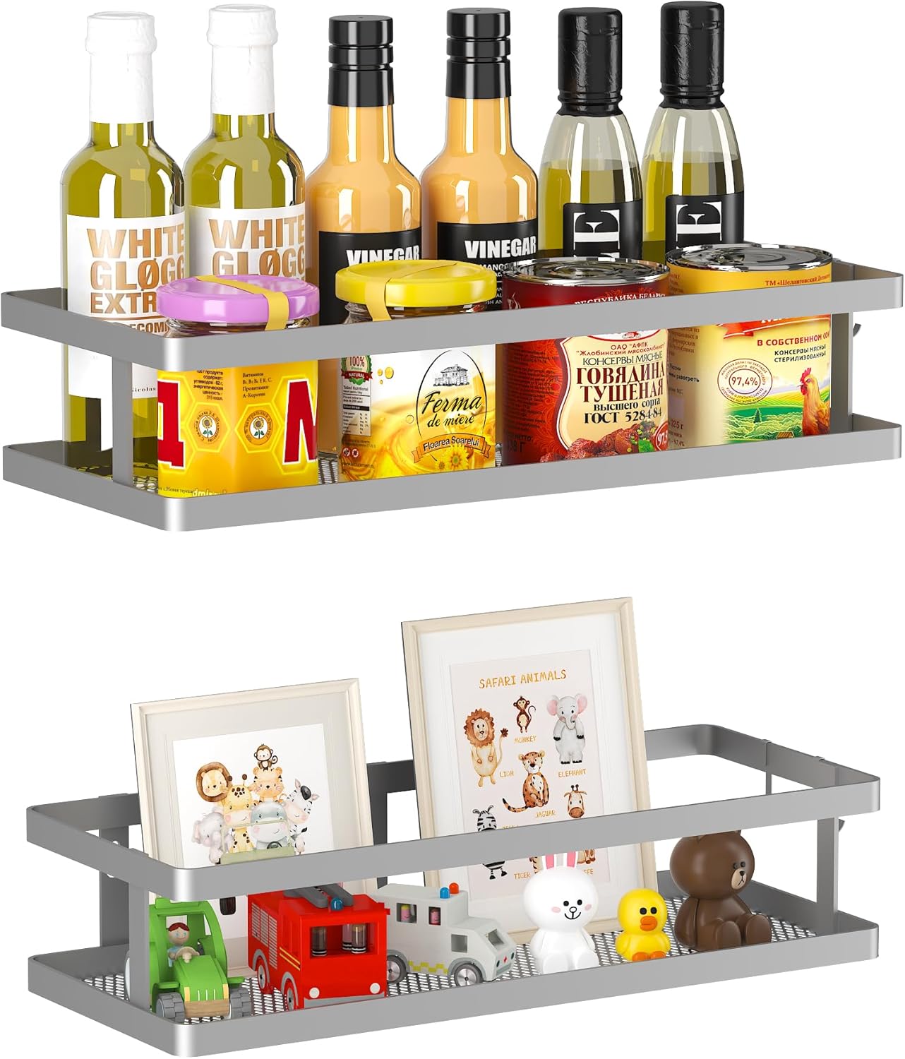 PUSDON Metal Wall Hanging Basket 2 Packs DIY Suitable for Multiple Scenes - Middle Silver Grey Guardrail