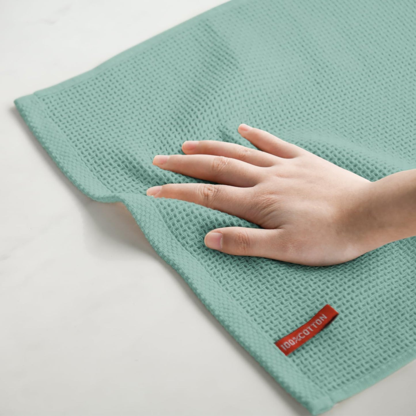 Artoid Mode 100% Cotton Light Green Waffle Weave Kitchen Dish Cloths, 12x12 Inch Ultra Soft Absorbent Quick Drying Kitchen Dish Towels Set of 6