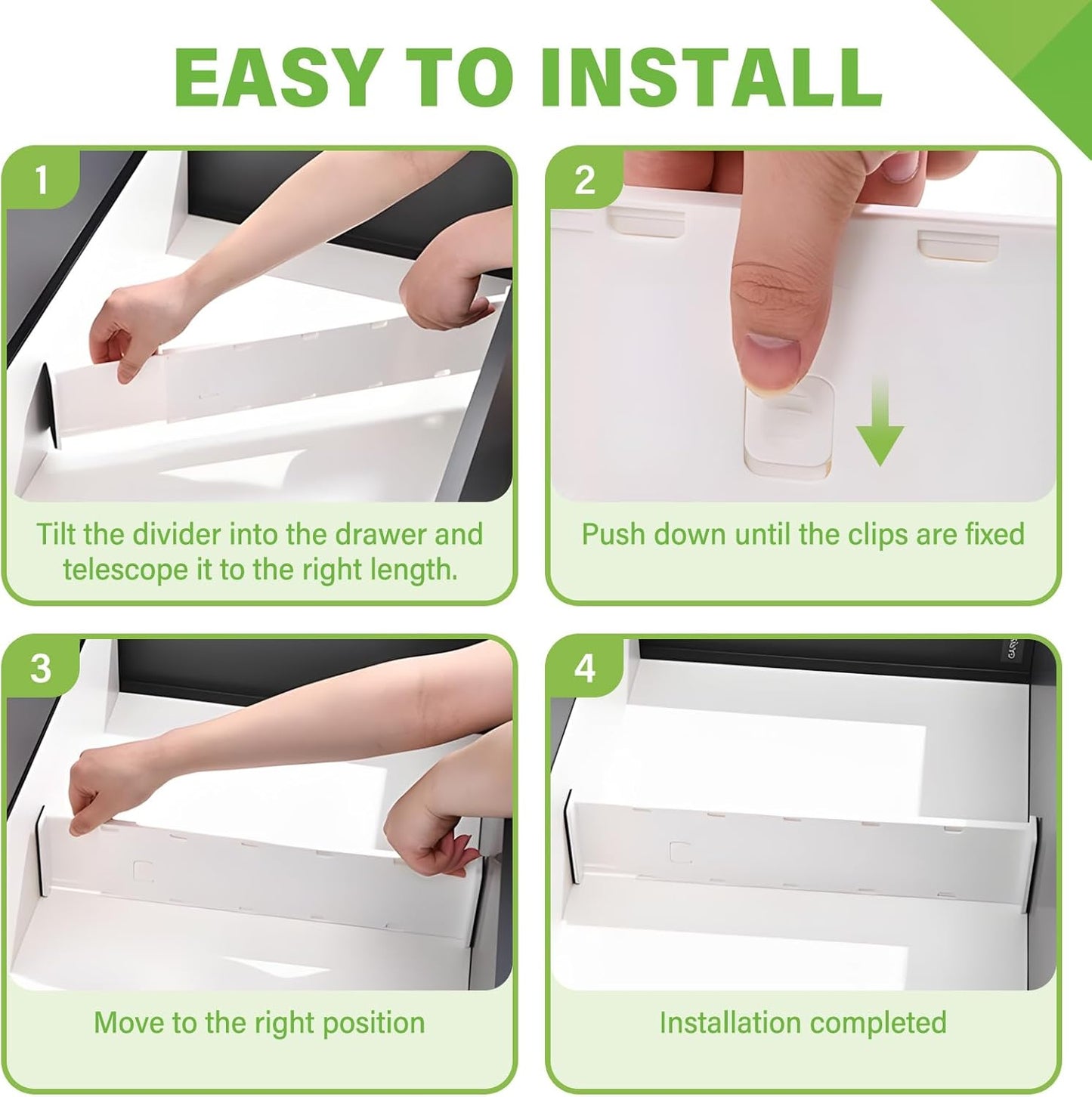 5 Pack Drawer Dividers 3.7" High Slim Organizers Expandable 14.8-25.6" Adjustable Separators for Shallow Drawers Kitchen Utensils Baby Clothes Underwear Storage-White(Long)