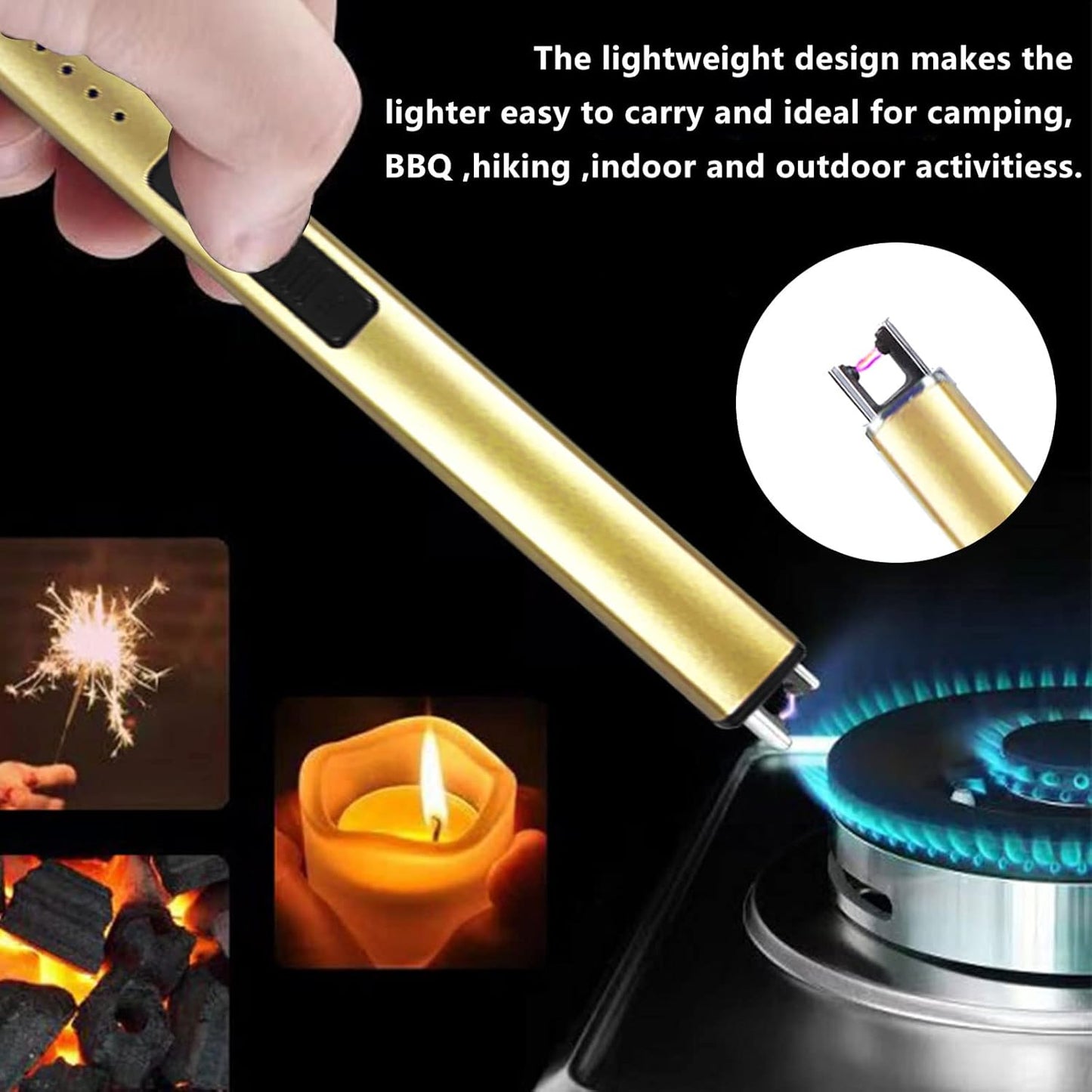 5Pcs Stainless Steel Candle Wick Trimmer Set, Candle Wick Trimmer, Candle Wick Dipper, Candle Wick Snuffer and Rechargeable Electric Candle Lighter for Candle Lovers(Gold)