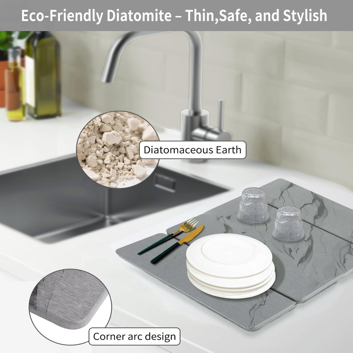 Stone Drying Mat for Kitchen Counter19.7"x 15.7"- 180° Steam-Cured for Smooth Absorption, Quick Dry Heat-Resistant Counter Protector with Minimalist Design for Island, A Tidy Kitchen Brings Joy