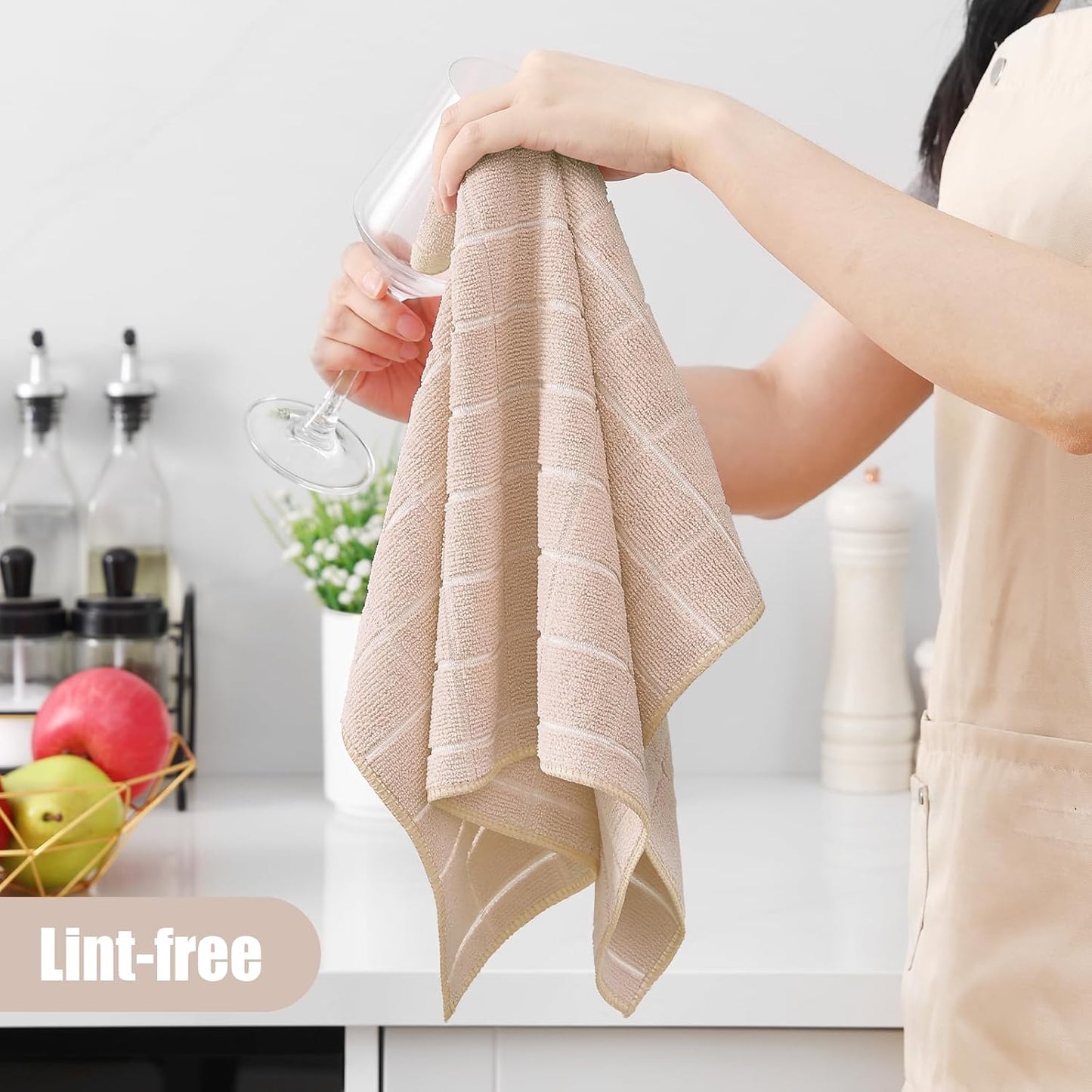 Homaxy Microfiber Kitchen Towels and Dishcloths Set, 16 Pack Soft and Absorbent Dish Hand Towels Bulk, 28 x 16 Inch & 12 x 12 Inch Quick Drying Rags for Washing Dishes, Beige