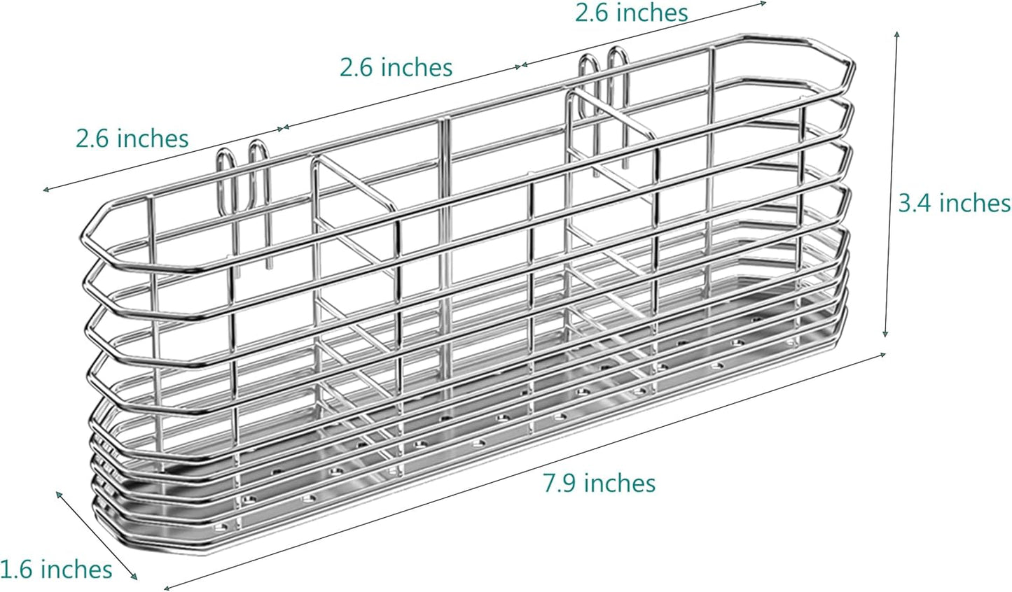 304 Stainless Steel Utensil Holder, Dish Drying Rack, kitchen Utensil Organizer, Knife and Fork Drainage Rack, Kitchen Drainage Basket Accessories, With Hooks, Rust Proof, Color-Silver