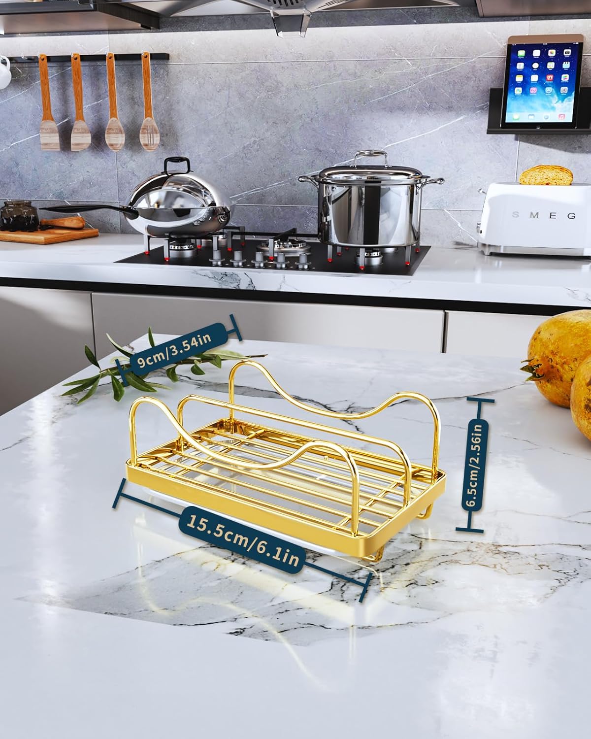 Consumest Sponge Holder for Kitchen Sink - Movable Sink Caddy for Countertop Organizer, 304 Stainless Steel Sponge Holder with Detachable Drip Tray for Kitchen Accessories, Gold