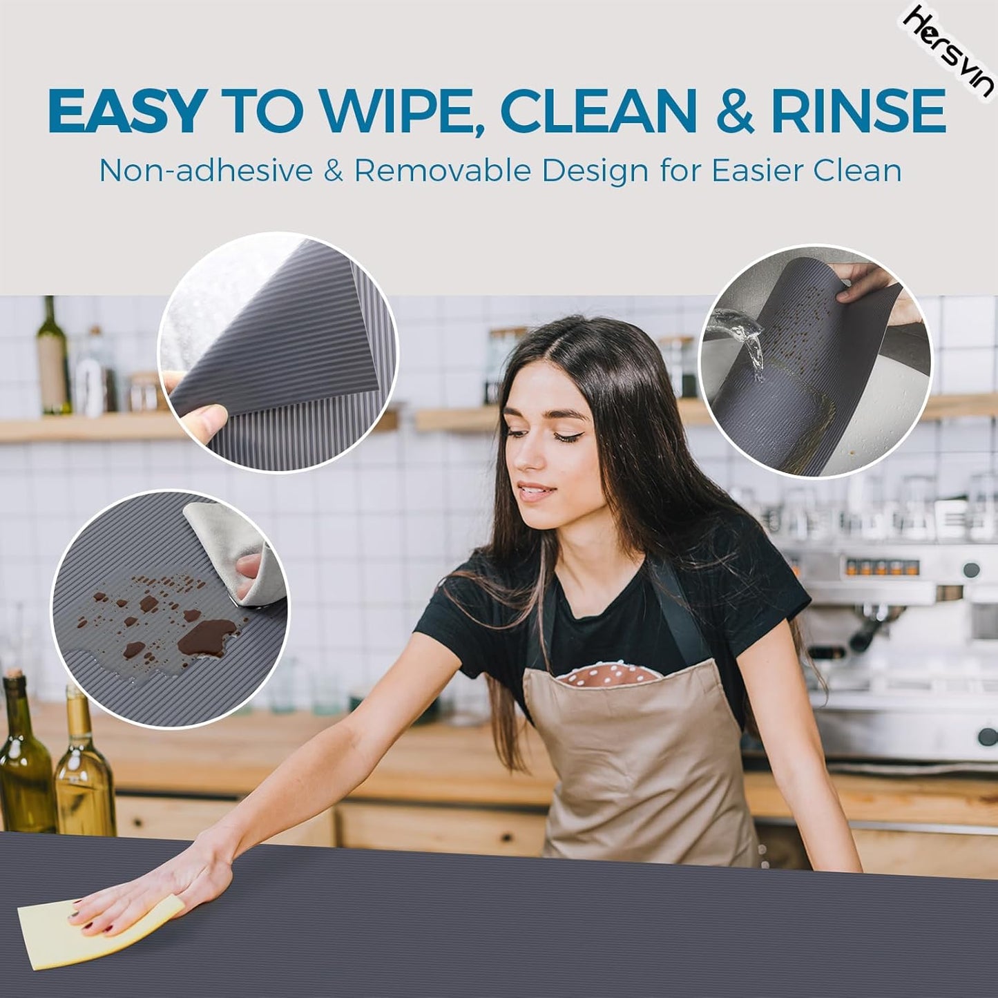 Shelf Liners 20 in x 20 ft EVA Drawer Mats, Non-Adhesive Cupboard Pad, Kitchen Cabinet Lining Fridge Cushion (Gray Stripe, 50.8cmx610cm)