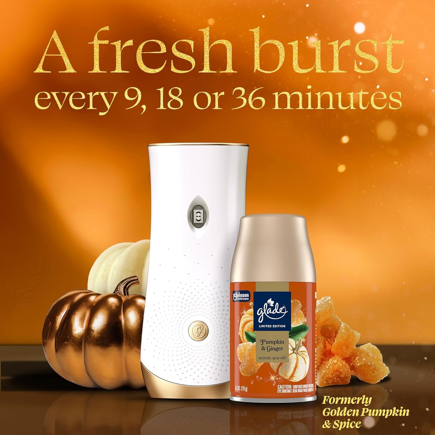 Glade Automatic Spray Refill, Pumpkin & Ginger, Scented Air Freshener for Home and Bathroom, 6.2 Oz
