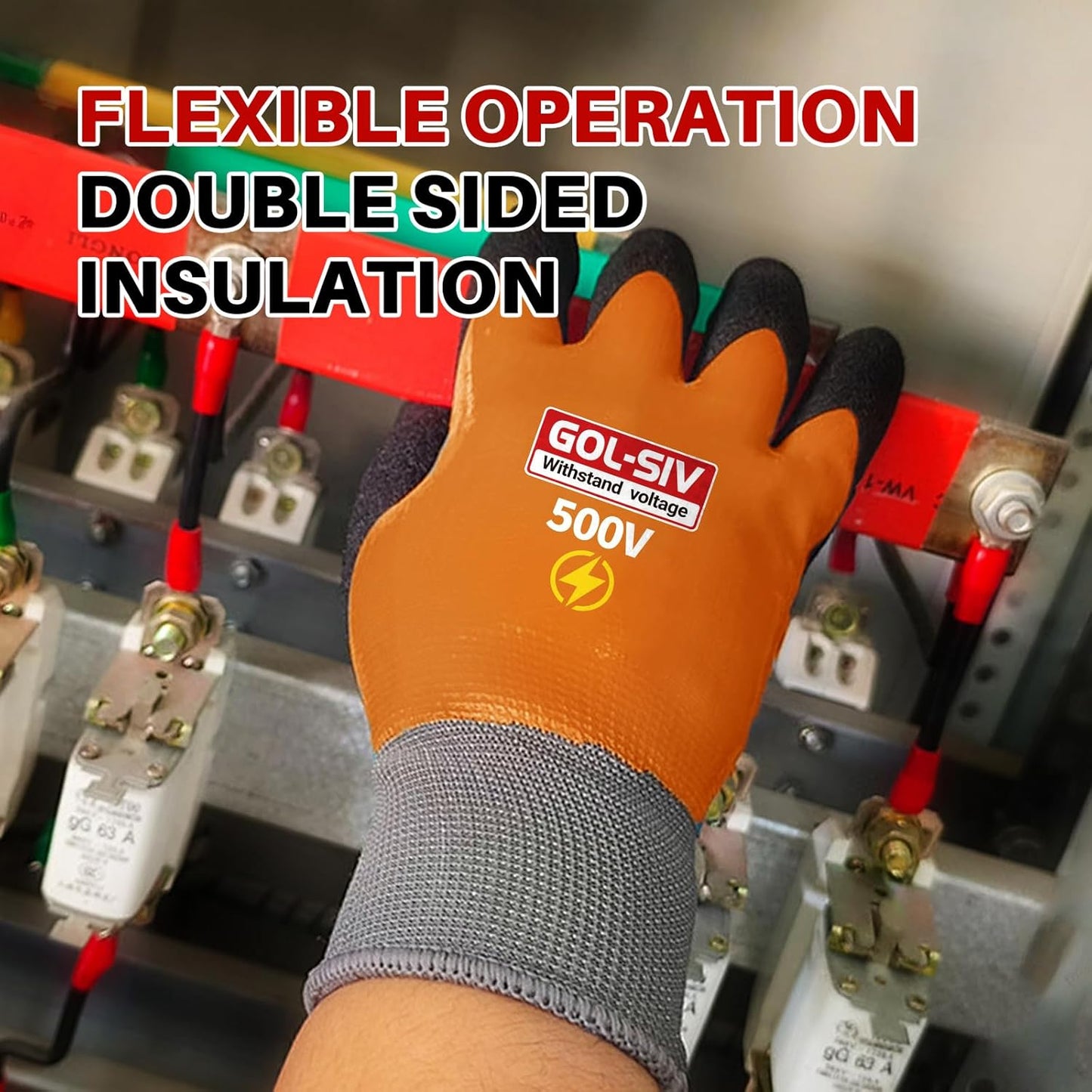 Electrical Insulated Gloves, 500V High Voltage Resistance Electrician Safety Gloves, Rubber Non Slip Work Gloves (500V|double insulated, 2pcs-Large)
