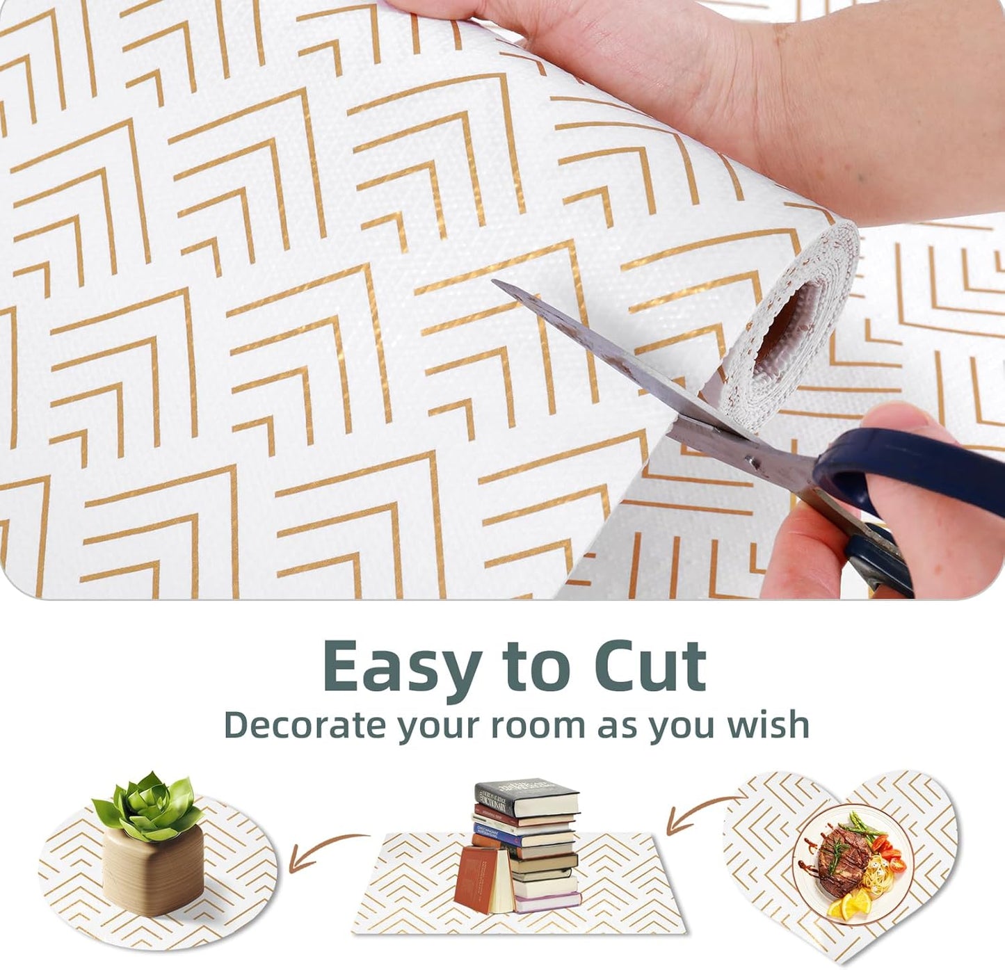 Shelf Liner for Kitchen Cabinets Non Adhesive Drawer Liner Non-Slip Thickened Shelf Liner Paper Strong Easy to Clean for Tool Box Refrigerator with Knife and Tape Measure, Gold Arrow, 17.3 x 354.3 in