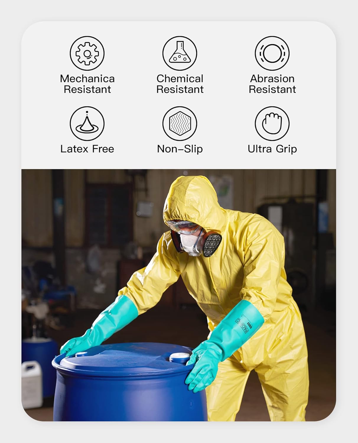 PACIFIC PPE 2 Pairs Chemical Resistant Nitrile Gloves, Resist Household Acid, Alkali, Solvent and Oil, 28 mil, 18", XX-Large