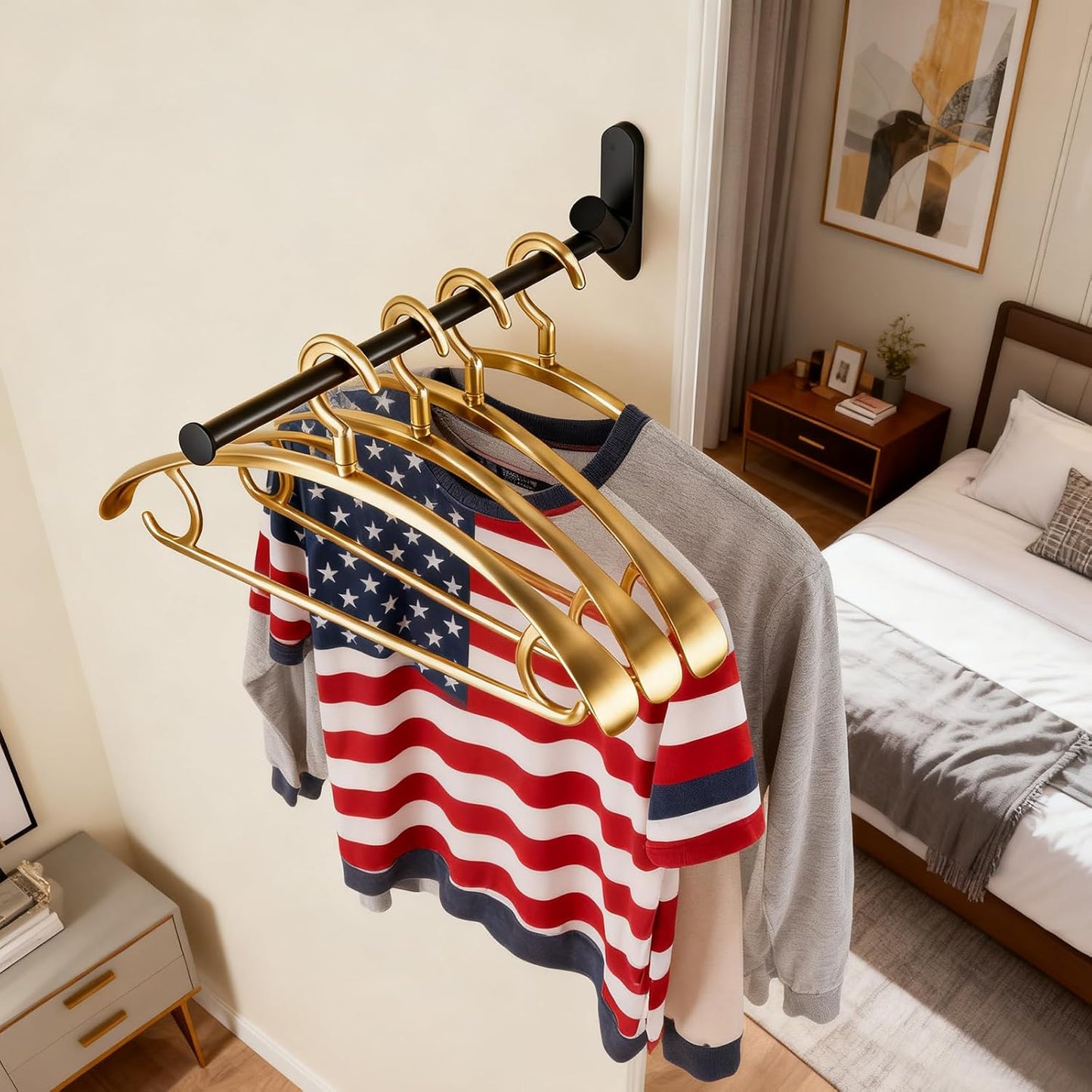 NEWRAIN Wall Mounted Drying Rack, Stainless Steel Folding Laundry Hanging Rack, Matte Black Swivel Space Saving Clothes Hanger Rack for Bedroom Bathroom Laundry