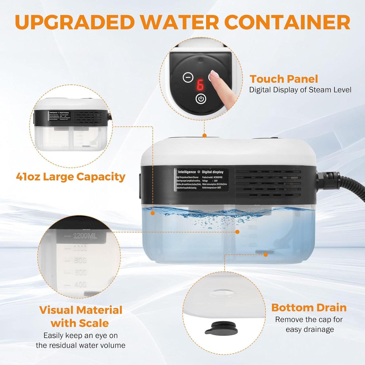 BEAMNOVA Steam Cleaner for Car Detailing 1.2L (41oz) Water Container Handheld Steamer for Cleaning Portable Steam Gun High Pressure Multipurpose Steam Machine, White