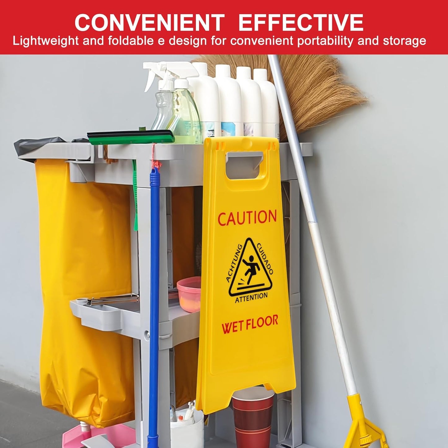 MATTHEW CLEANING 25'' Industrial Wet Floor Sign 3 Pack 2-Sided Safety A-Frame Birght Yellow Multilingual Warning Signs Commercial Caution Wet Fold-out Floor Signs For Indoors and Outdoors