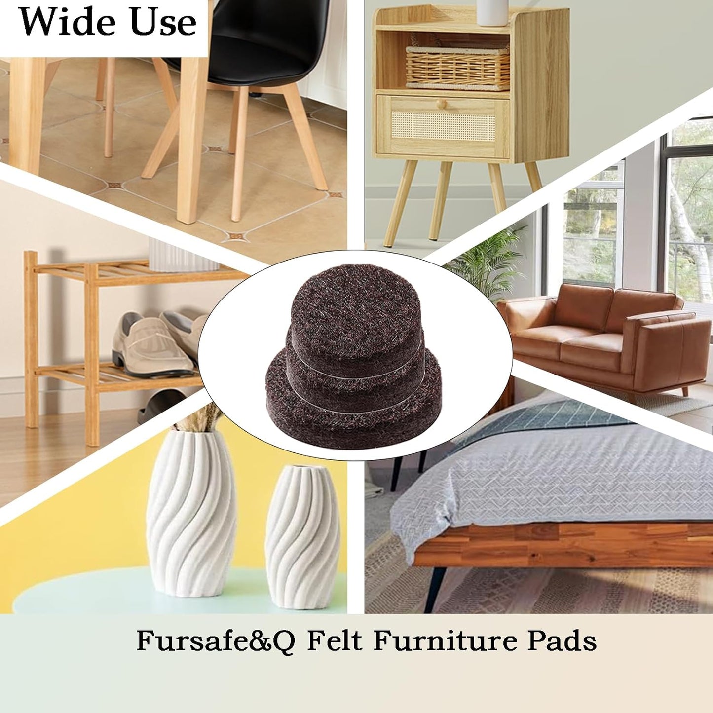 Fursafe&Q Felt Furniture Pads, Furniture Felt Pads for Hardwood Floors -Self Adhesive Chair Leg Floor Protectors, Protect Your Floors from Nicks, Bumps and Scratch, 86 Pcs Round Cabinet Door Bumper