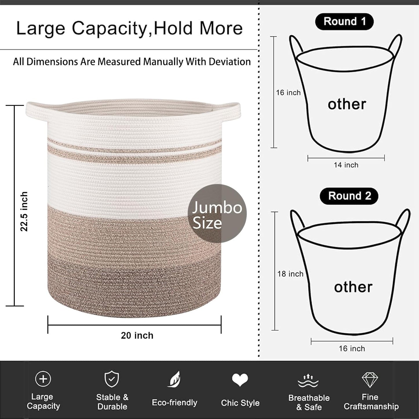 OIAHOMY 115L Laundry Baskets Hamper with Handles, Decorative Basket for Living room, Woven Storage Basket for Toys Bin,Pillows, Blankets, Clothes-20x22.5in-Gradient Yellow