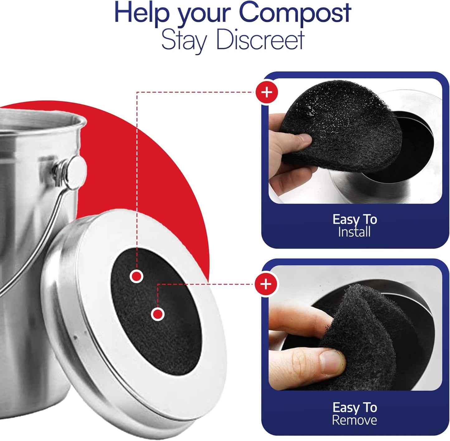 BioStrike Compost Crock - Activated Carbon Filters for Compost Bucket, Control Kitchen Odors, 5.5-inch Round, Made in USA (4 Count)