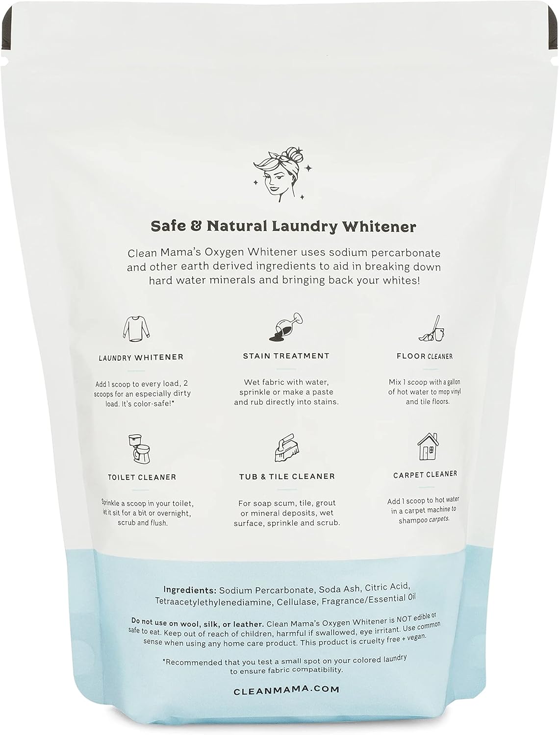 Clean Mama Natural Oxygen Whitener and Stain Remover - Color-Safe Natural Bleach Alternative - Plant-Derived Oxygen Powder, Whitens & Brightens Whites and Colors - Lemon, 2.53 lbs