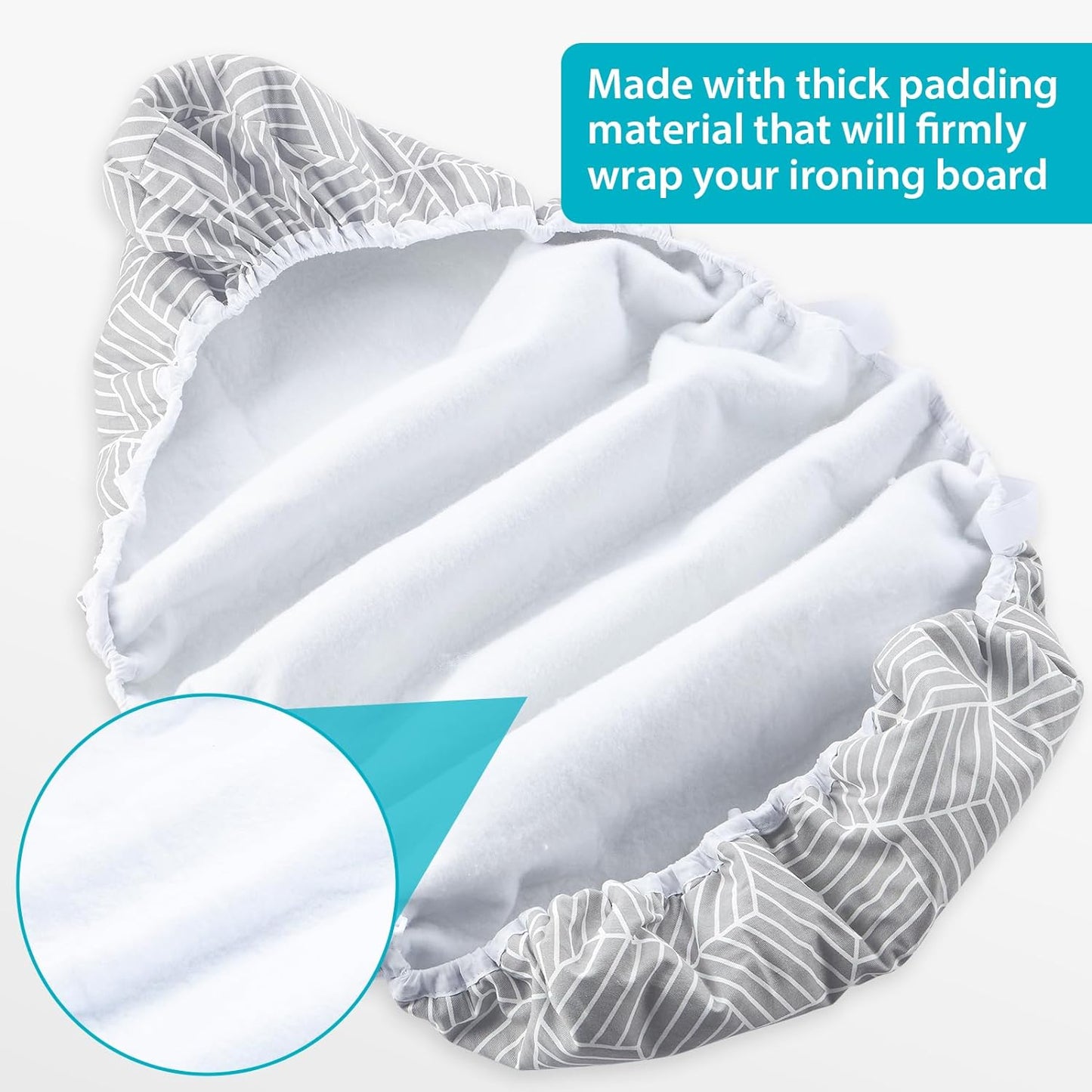 Wide Ironing Board Cover with Padding 18 x 49 inch Heat Reflective with Hook and Loop Fasteners, Thick Padding with Elasticized Edges, 3 Layers Iron Board Cover (Gray Cube)