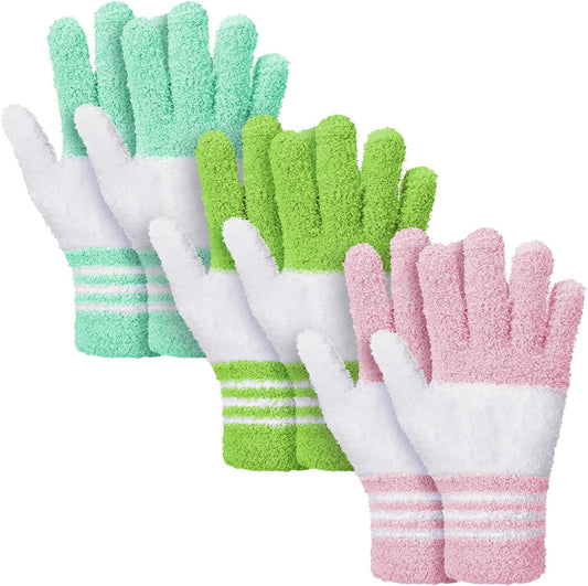Patelai 3 Pairs Microfiber Plant Dusting Gloves Leaf Cleaning Gloves for Indoor Plants, Blinds, Furniture, House(Medium,Green Yellow, Water Blue, Pink, White)