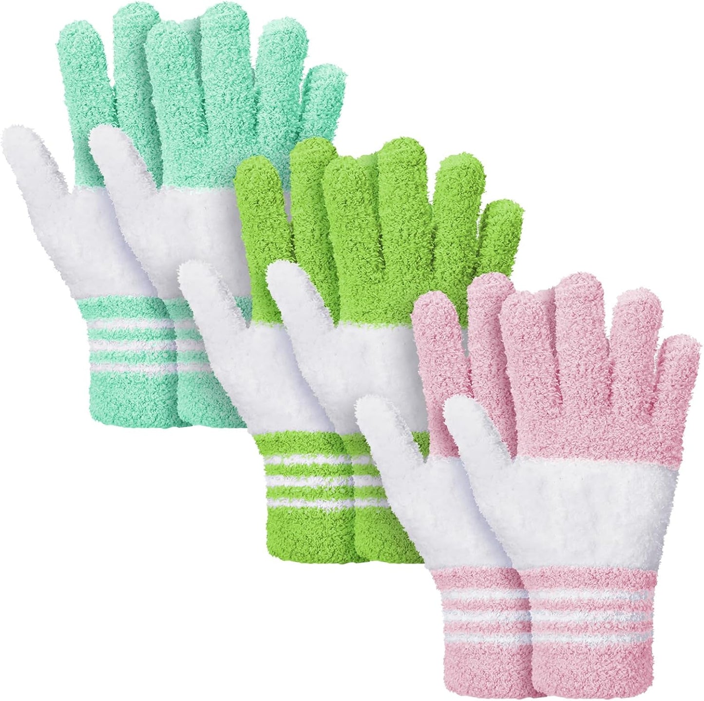 Patelai 3 Pairs Microfiber Plant Dusting Gloves Leaf Cleaning Gloves for Indoor Plants, Blinds, Furniture, House(Small,Green Yellow, Water Blue, Pink, White)