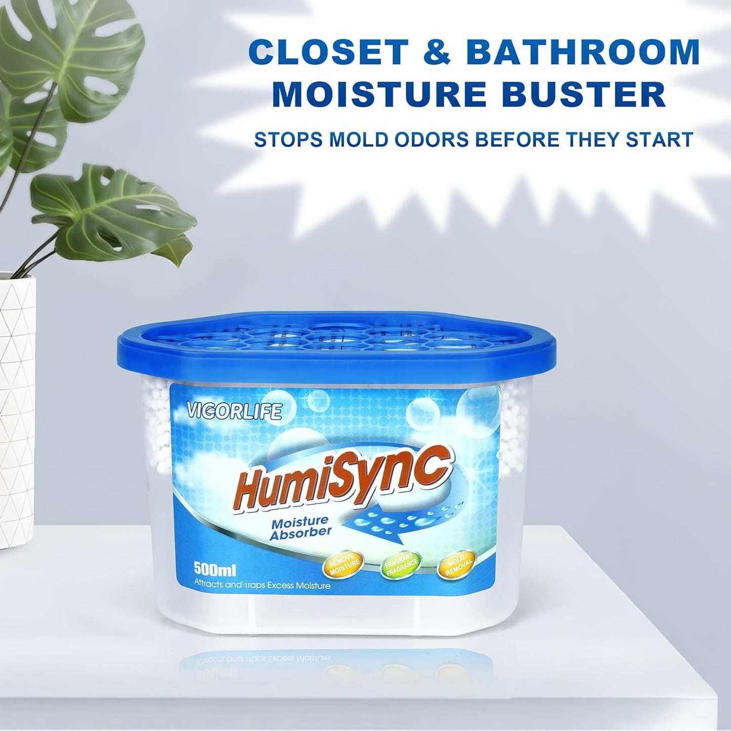 Moisture Absorbers 10 Pack, 16.9oz., Portable Humidity Absorber Boxes for Bathroom, Closet, Kitchen, Dehumidifiers, Attract and Trap Excess Moisture, Convenient and Effective, Blue