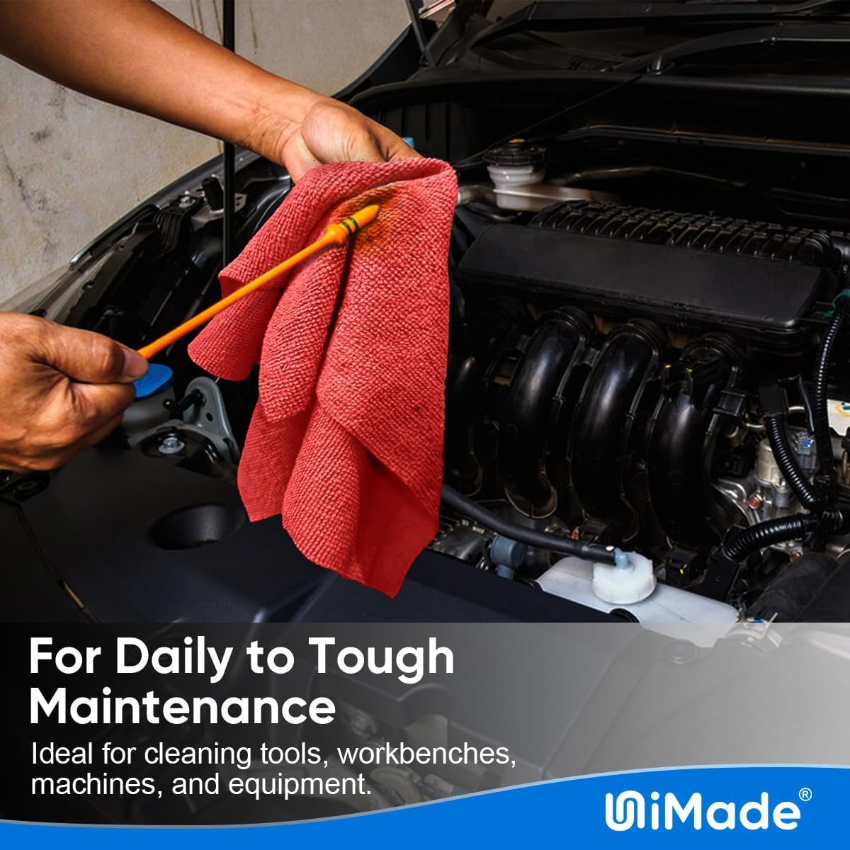 Shop Towels Rags, 50 Pack Reusable Shop Rags Bulk Microfiber Cleaning Cloth Lint Free Cleaning Towels for Car Kitchen Automotive Bar Mechanic Restaurant Garage, 11.5"x 11.5", Red