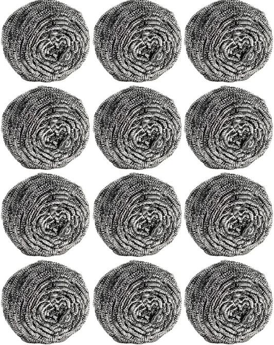 12Pcs Steel Wool Scrubber Pads for Cleaning Dishes, Pans, Pots, Ovens, Grills, Sinks - Stainless Steel Scrubbers for Kitchen, 12 Pack