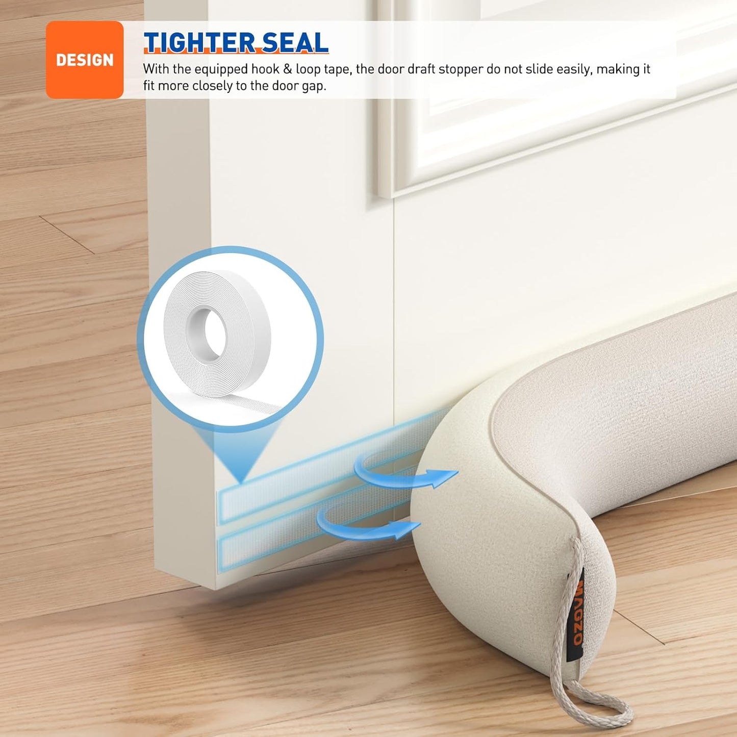 MAGZO Door Draft Stopper 32 Inch-Beige, Sound Proof Door Snake Draft Insulation Stopper with Hook Loops Weighted Blocker