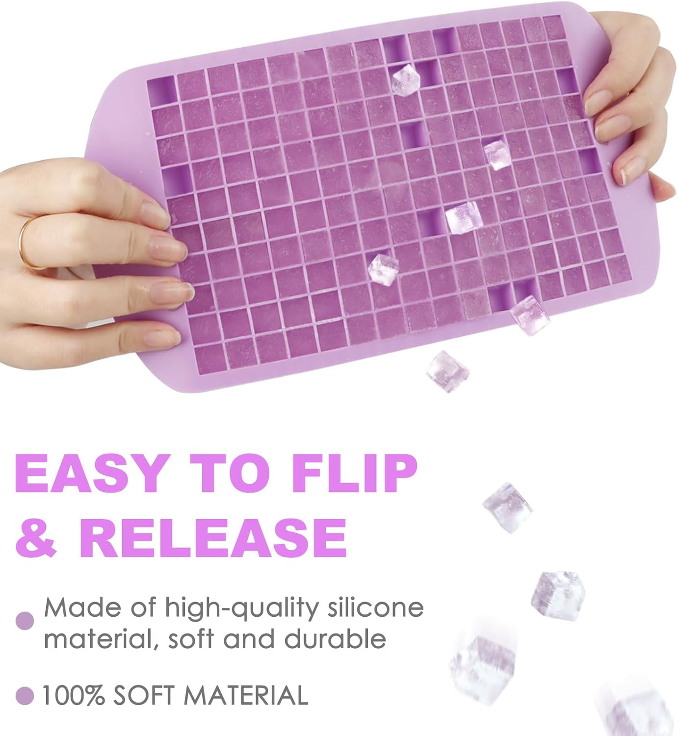 Silicone Mini Ice Cube Trays 2 Pack, 160 Crushed Ice Cube Molds, Easy Release Small Ice Cube Trays with BPA free & Quick freezing, Reusable, for Baby Food, Chilling Whiskey Cocktail (Purple+Green)