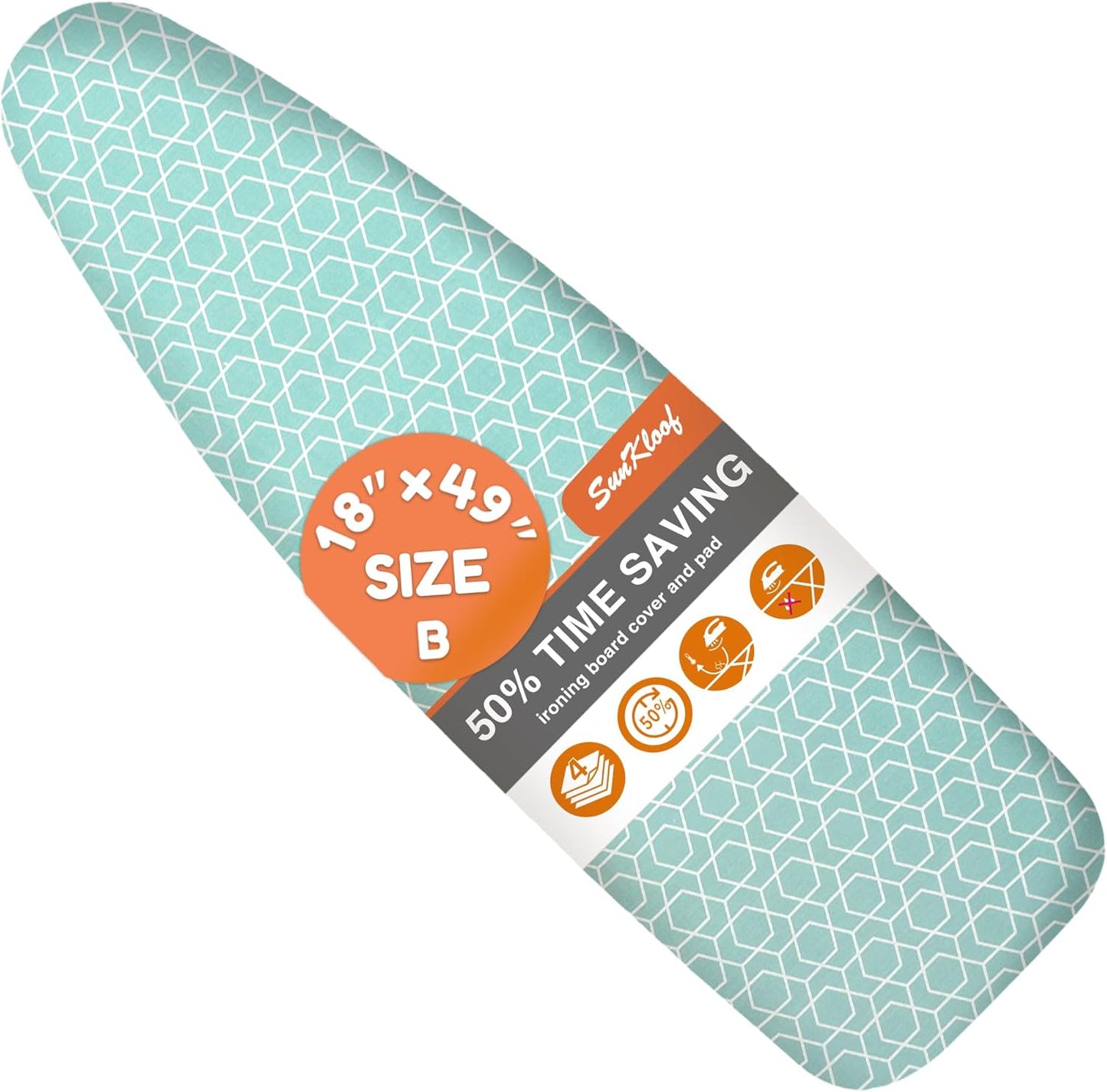 Extra Wide Ironing Board Cover and Pad,18X49 Reflective Silicone Ironing Board Cover,Resist Scorching and Staining,4 Fasteners,Elastic Edges,Large Protective Scorch Mesh Cloth