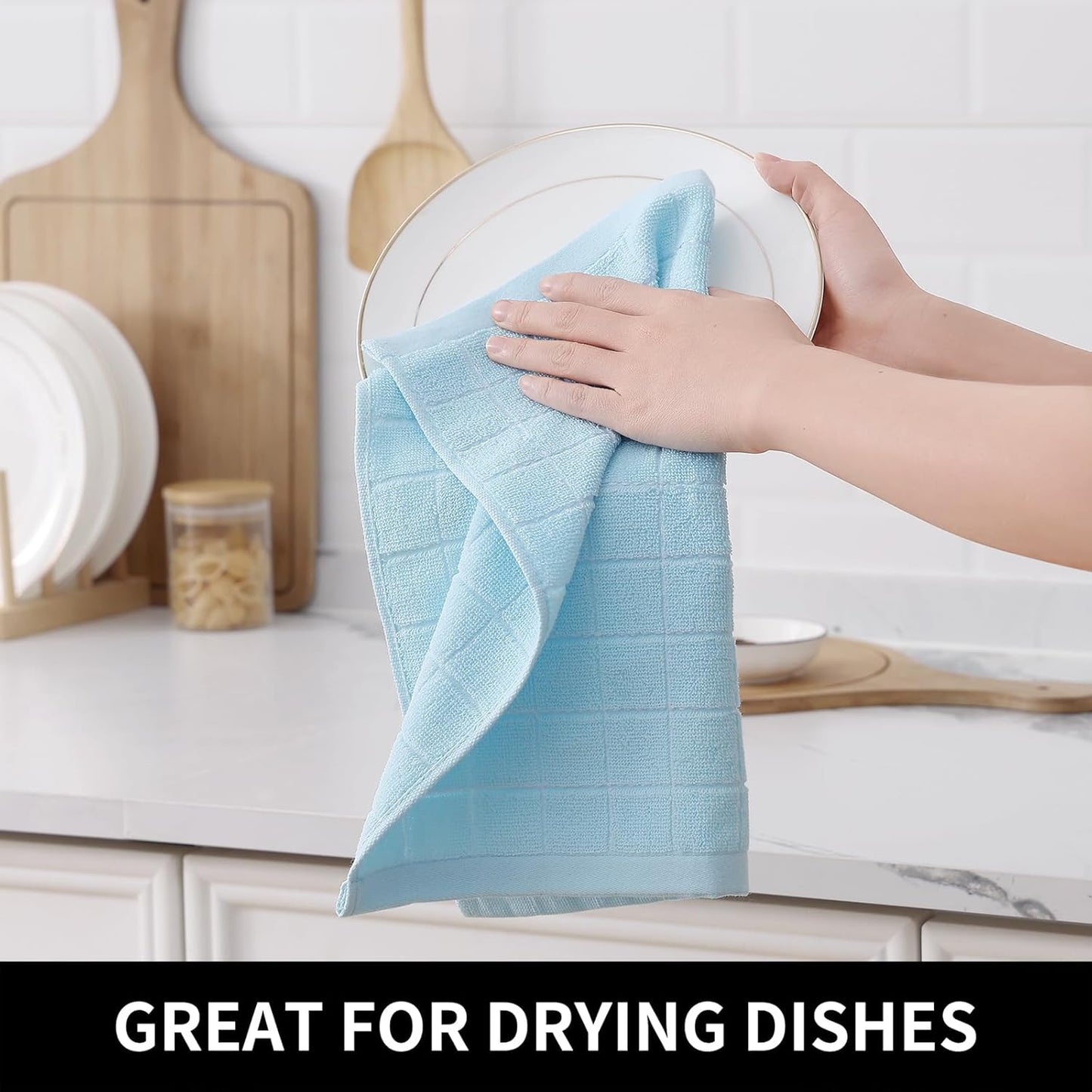 Homaxy 100% Cotton Terry Kitchen Dish Cloths, Ultra Soft and Absorbent Dish Towels for Kitchen, Suitable for Drying and Washing Dishes, 8 Pack, 12 x 12 Inches,Sky Blue