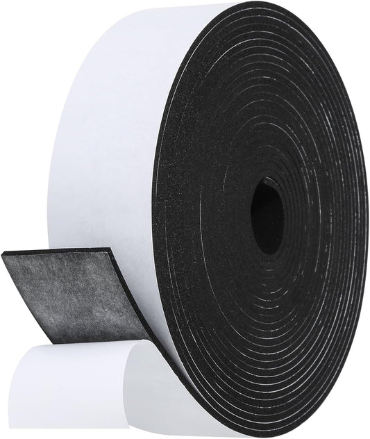 Weather Stripping Door Seal Strip- 2 Inch X 1/8 Inch X 26Feet, Strong Adhesive, Lightproof, Soundproof, Weatherproof Foam Tape Insulation for Sliding Door, Front Door Frame, Windows- Black