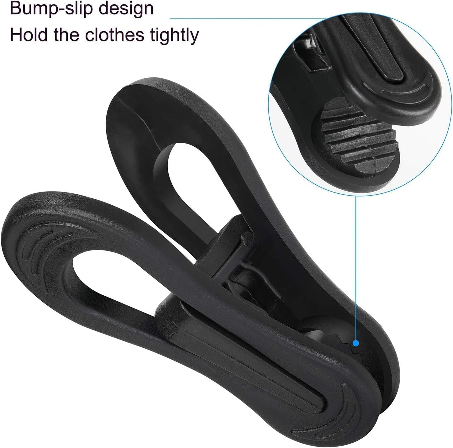 Tinfol 50pc Plastic Coat Hanger Clips, Black Strong Pinch Grip Finger Clips for Skirt Pant Hangers, Multi-Purpose Clothes Hanger Clip for Rounded Hangers