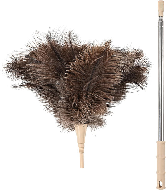 Extendable Cleaning Duster 94 Inch - Long Telescoping Ostrich Feather Dusters with Stainless Steel Extension Pole for High Ceiling Fan, High Ceilings,Roof Dusting