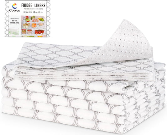 Cooyes Non Slip Refrigerator Liners, 2-in-1 Fridge Mats and Fresh-Keeping Shelf Liners, Absorbs Excess Moisture, BPA-Free, Multiple Sizes for Glass Shelves Kitchen Cabinets Drawers, 6 Pack, 12" × 24"