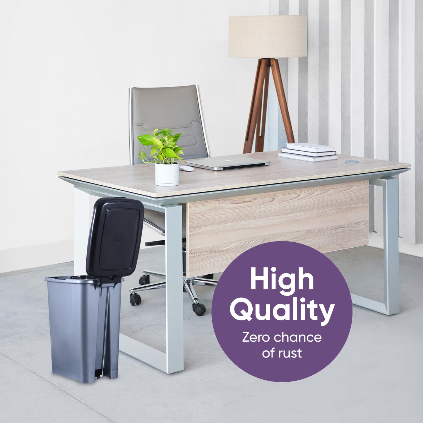 Superio Slim Trash Can with Foot Pedal – 2.5 Gallon Step-On Trash Bin with Lid, Small Plastic Garbage Can, Mini Trash Can for Bathroom, Kitchen, Office, Under Desk, Bedroom, Dorm – Grey/Black