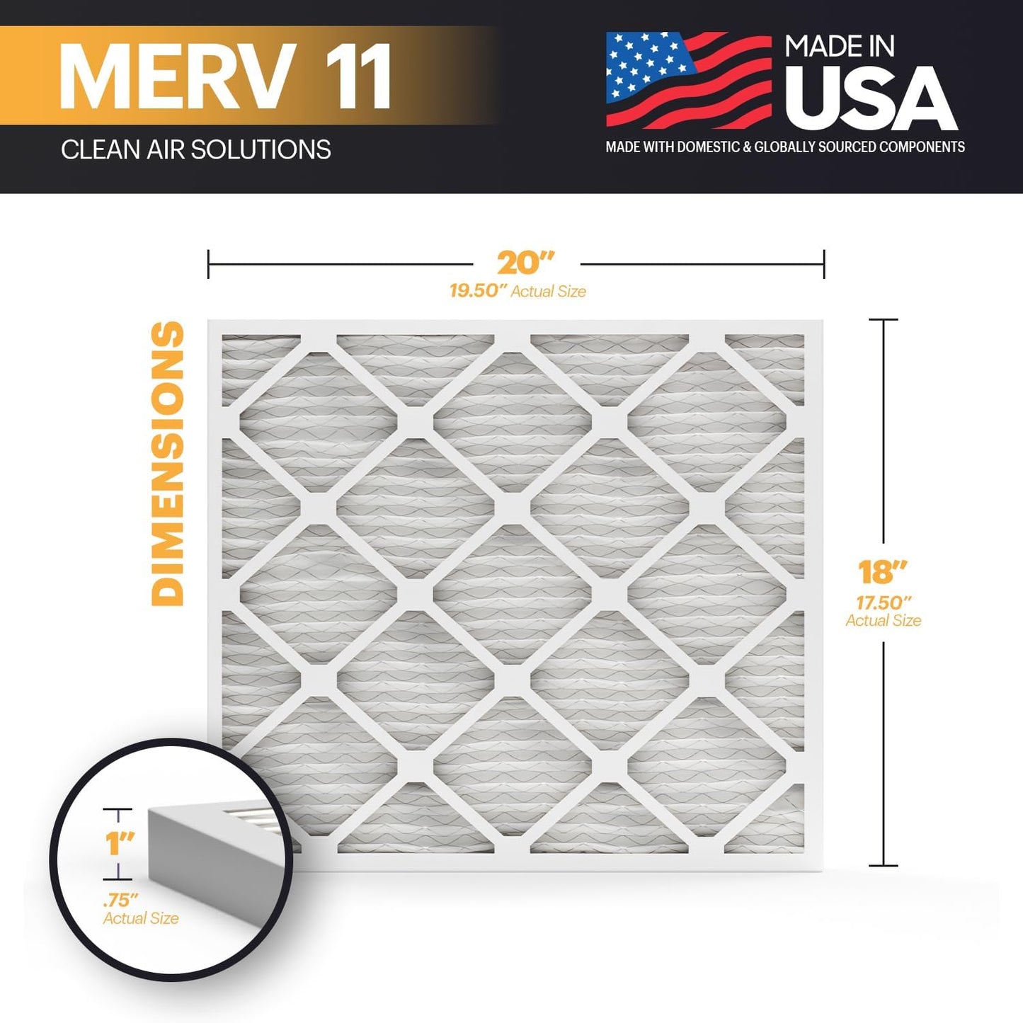 BNX TruFilter 18x20x1 Air Filter MERV 11 (6-Pack) - MADE IN USA - Allergen Defense Electrostatic Pleated Air Conditioner HVAC AC Furnace Filters for Allergies, Dust, Pet, Smoke, Allergy MPR 1200 FPR 7