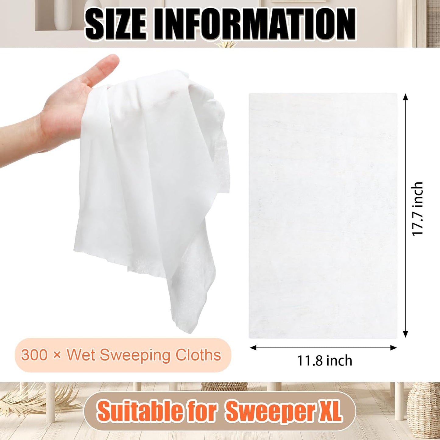 300 Counts Sweeper Wet Mopping Cloths 17.7 x 11.8'' X Large Wet Mop Pads Refills XL Disposable Floor Wipes Duster for Sweeping Scrubbing Cleaning Dry Wood Hardwood Tile