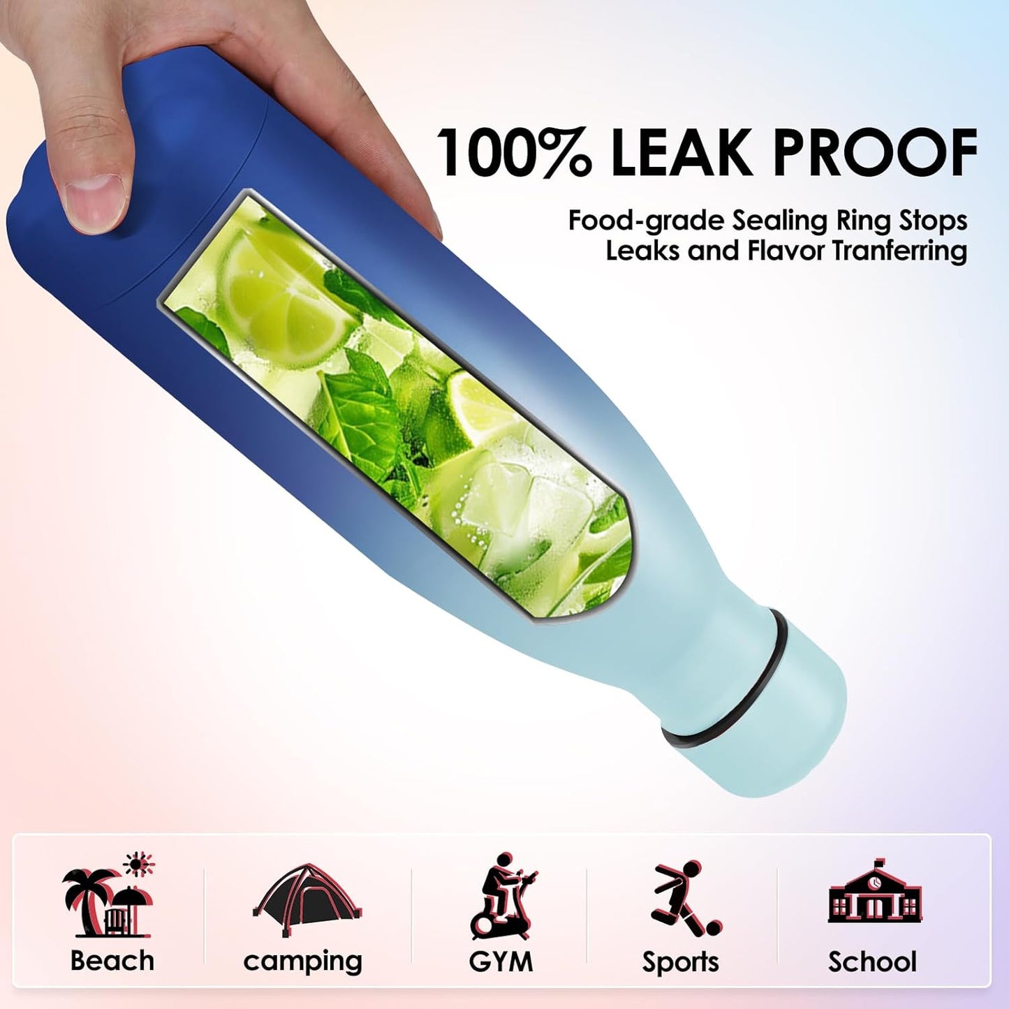 25oz Cola-Bottle Shaped Stainless Steel Leak-proof Water Bottle,Double Wall Vacuum Insulated Metal,Travel Mug For Sports Indoors & Outdoors,BPA-Free Kids Flasks,Green Blue(1 Pack)