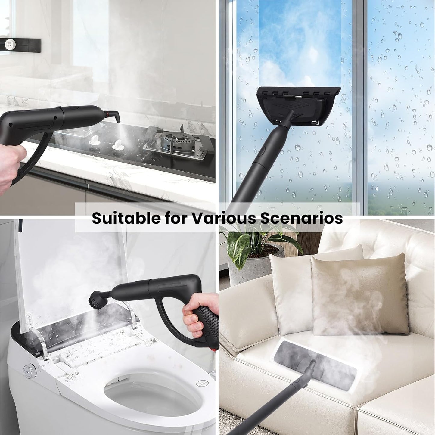 Steam Cleaner 1.5L Steamer for Cleaning Fast Heating 6-in-1 Multi-Surface with 8 Accessories UL499 Certified Portable High Pressure Steam Cleaner for Home, Car, Floors, Sofas, Tiles, Grout