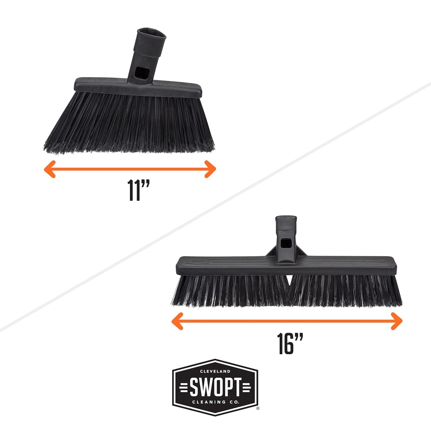 SWOPT Angled Broom Head + Push Broom Head + 17” Steel Dustpan – Multi-Surface Cleaning Kit Interchangeable with All SWOPT Cleaning Products for More Efficient Cleaning and Storage